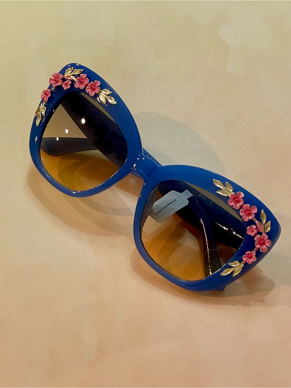 Anthropologie Blue Floral Embellished Oversized Cat Eye Sunglasses